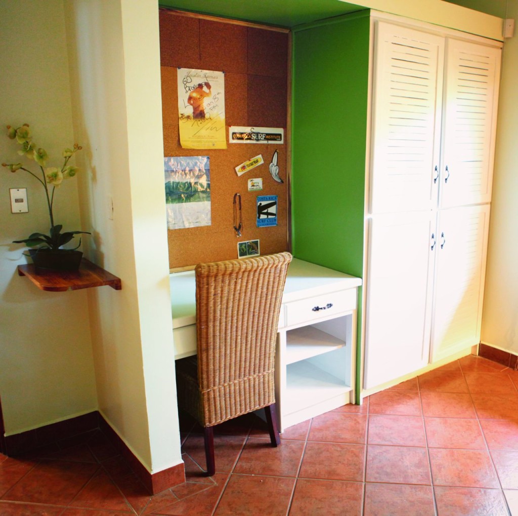 The desk and closet in the bunk room at Casa Colorado, a vacation rental home with a private pool in Tamarindo, Costa Rica